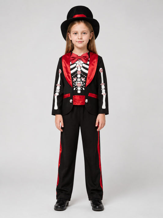 Skeleton Costume with Top Hat and Bow Tie on-model view