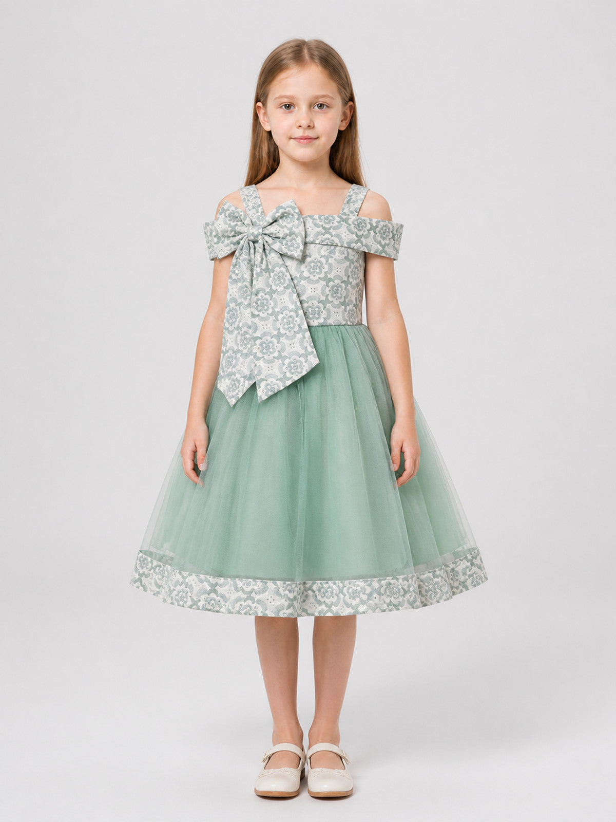 Fluffy Children's Princess Dress with Straps and Bow on-model view