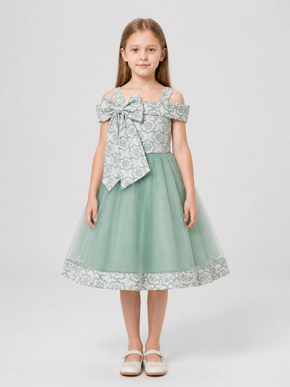 Fluffy Children's Princess Dress with Straps and Bow on-model view