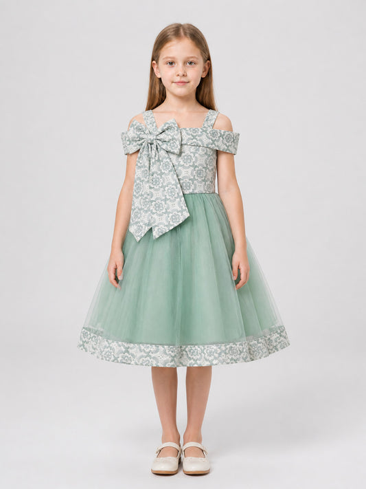 Fluffy Children's Princess Dress with Straps and Bow on-model view