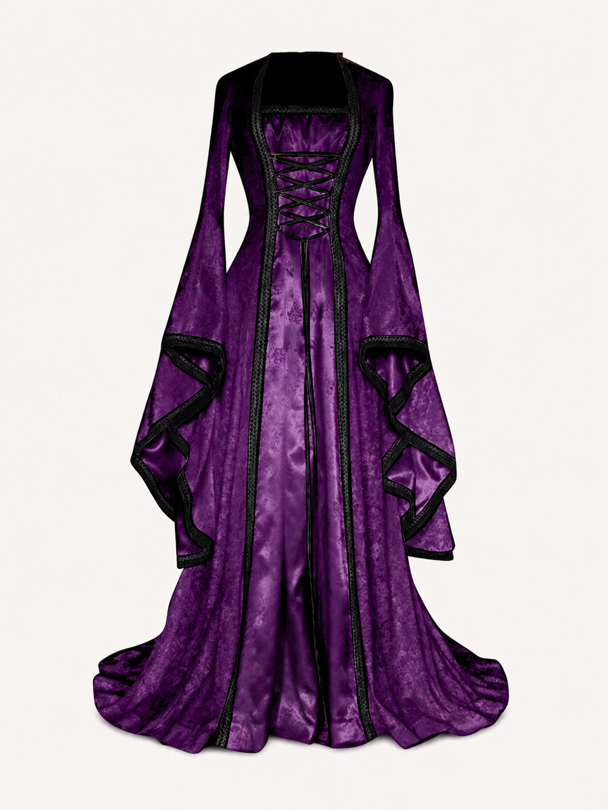 Long Stage Dress with Lace-Up Front and Flared Sleeves main product view