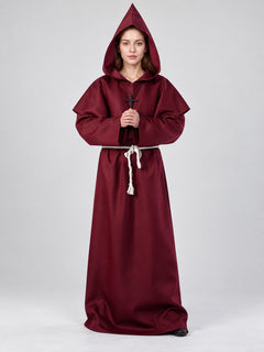 Burgundy monk costume with hood and cross