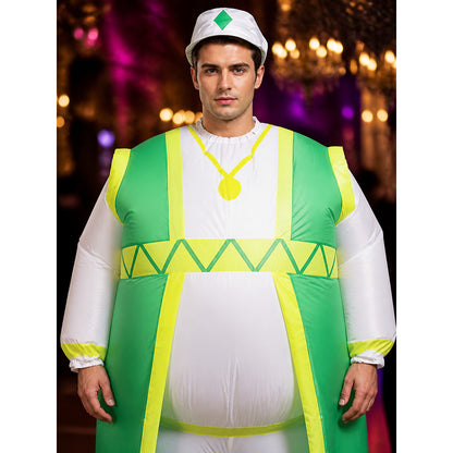 Adult Cartoon Mouse Inflatable Costume, Green-Yellow Coat with Silver Hat for on-model view