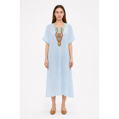 Loose-Fit Embroidered Midi Dress with Short Sleeves main product view