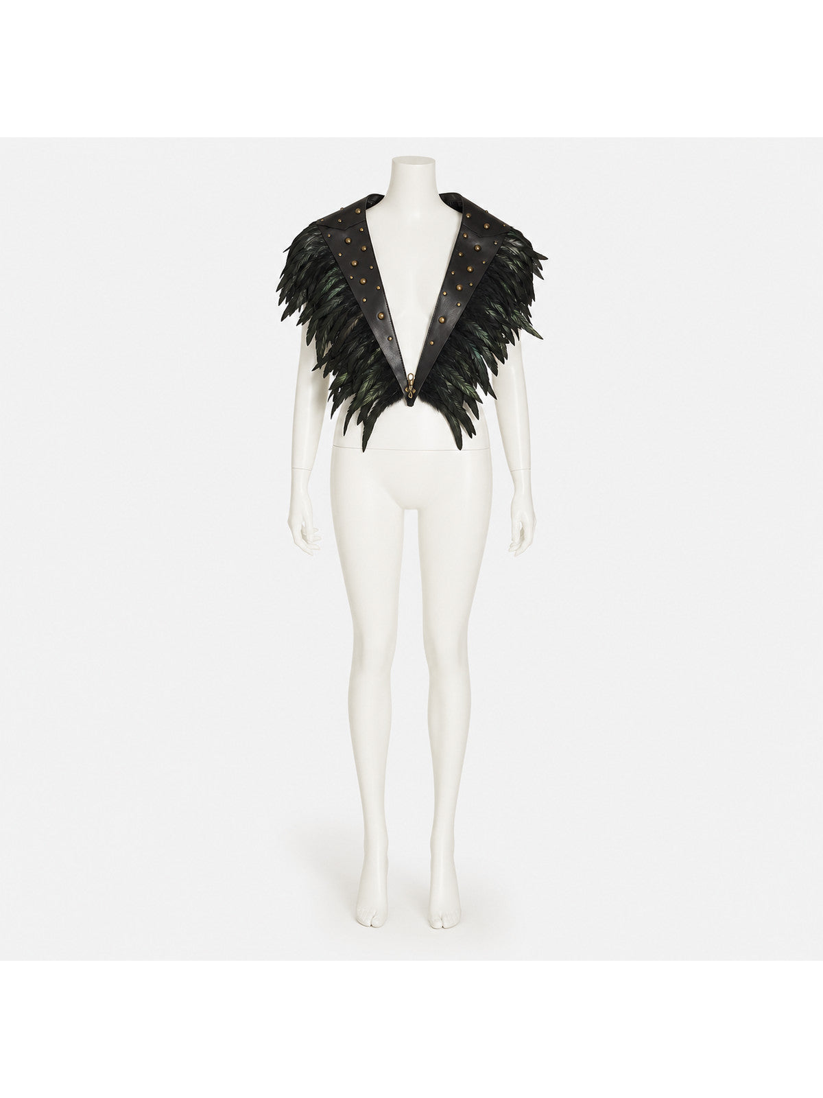 Halloween Costume Accessory Black Feather Trim Collar with Gold Studs Pointed