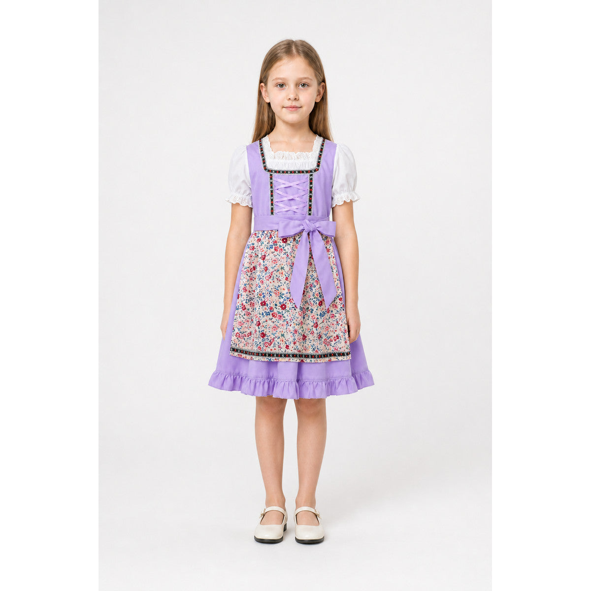 Dirndl Dress with Apron and Headscarf, Purple