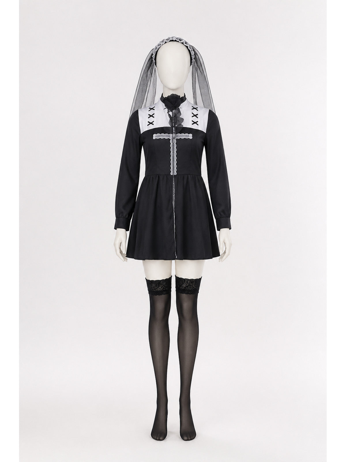 Black and White Stage Costume with Veil for Halloween