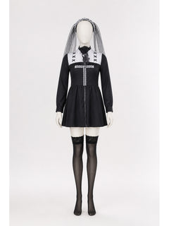 Black and White Stage Costume with Veil for Halloween