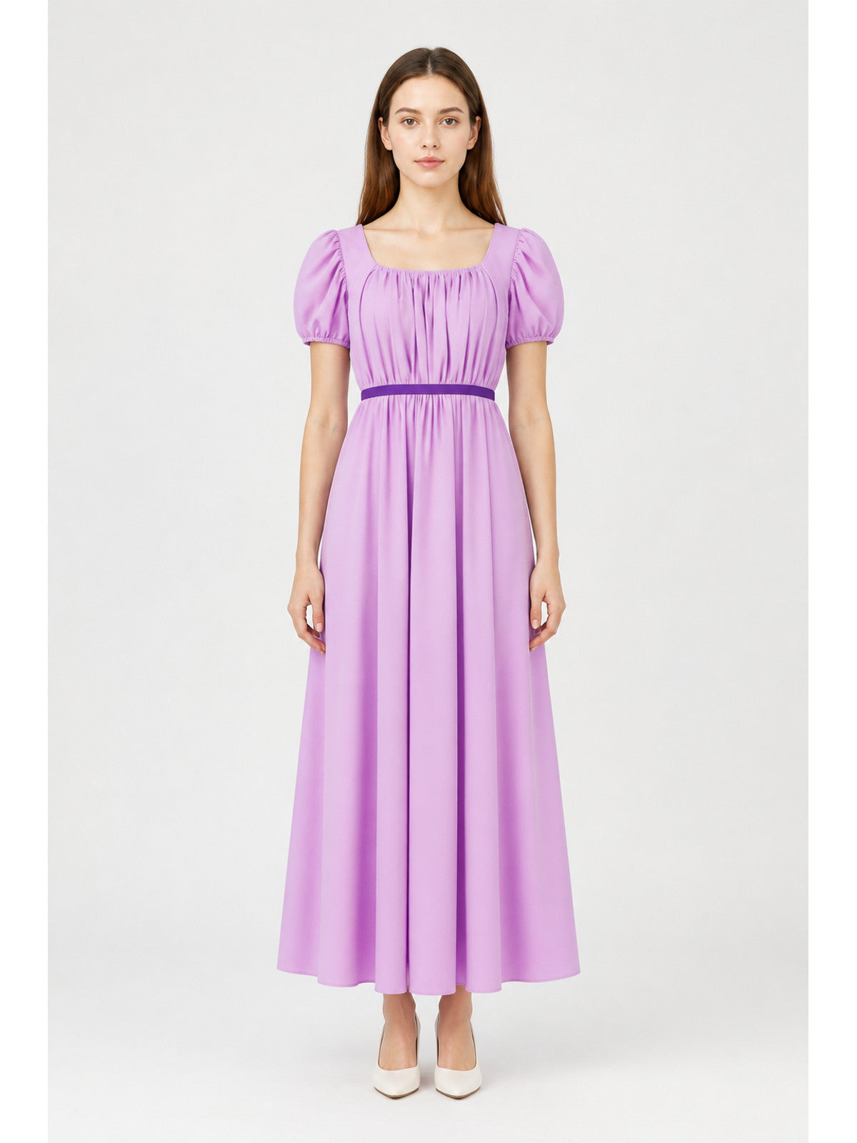 Purple Dress with Puff Sleeves and a Long Skirt main product view