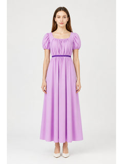 Purple Dress with Puff Sleeves and a Long Skirt