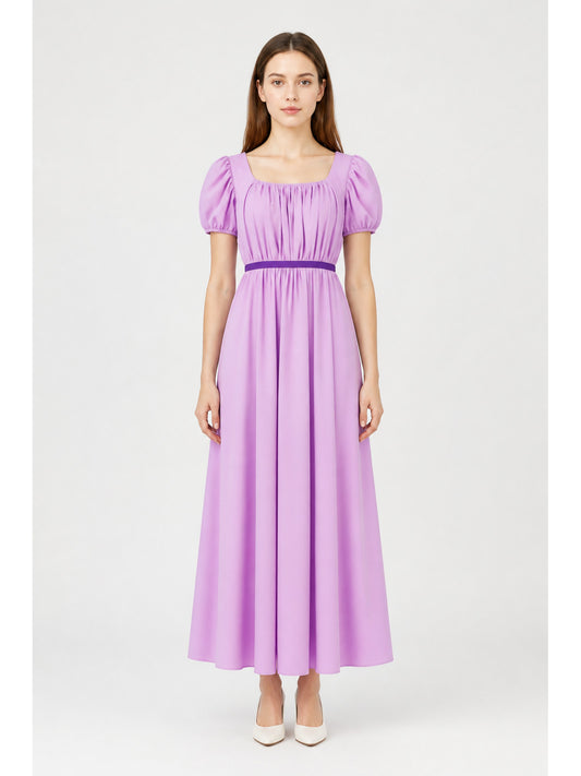 Purple Dress with Puff Sleeves and a Long Skirt main product view