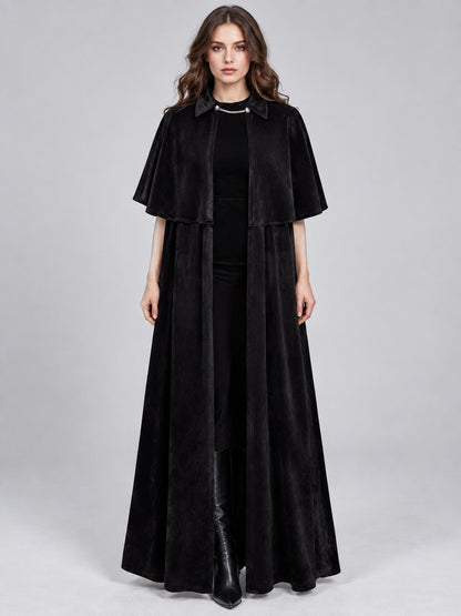 Black Velvet Cloak with Collar and Capelet
