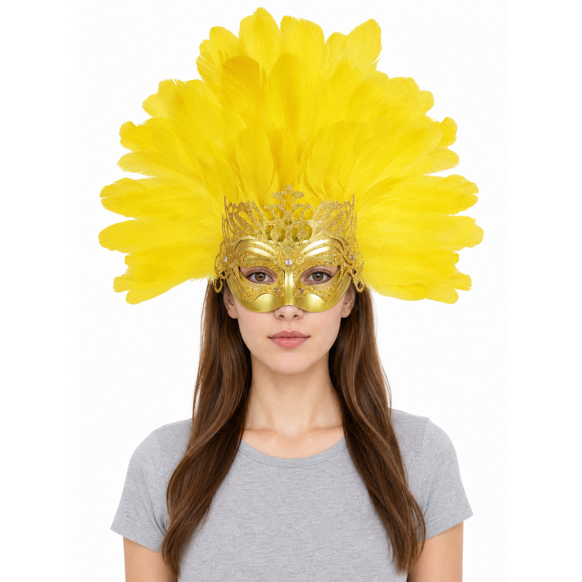 Carnival Headpiece with Feathers and Gold Decoration
