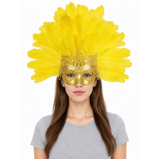 Carnival Headpiece with Feathers and Gold Decoration