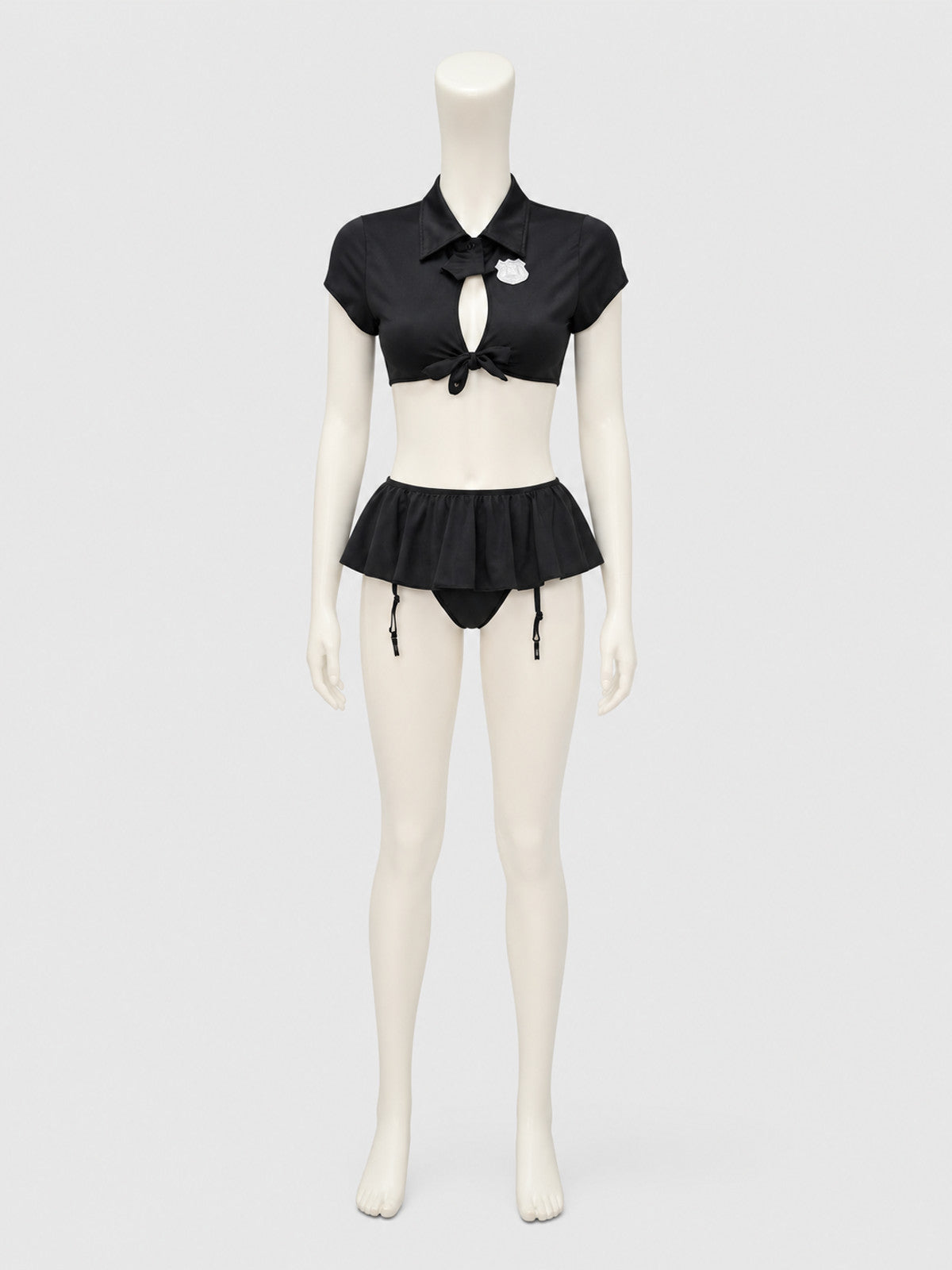 Erotic Police Costume, Black, Top and Skirt, S-L