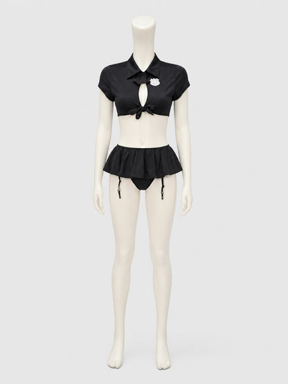 Erotic Police Costume, Black, Top and Skirt, S-L