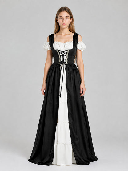 Medieval Black and White Dress with a Corset Bodice on-model view