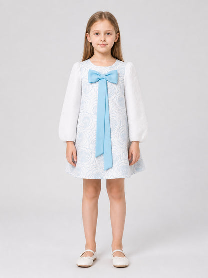 Children’s Dress with Bow, Full Skirt, Long Sleeves on-model view