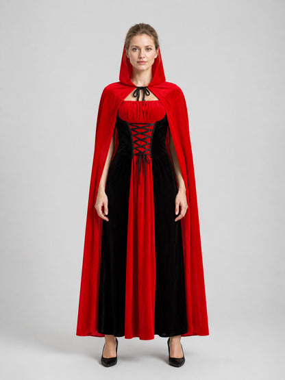 Halloween Dress with Hooded Cape on-model view