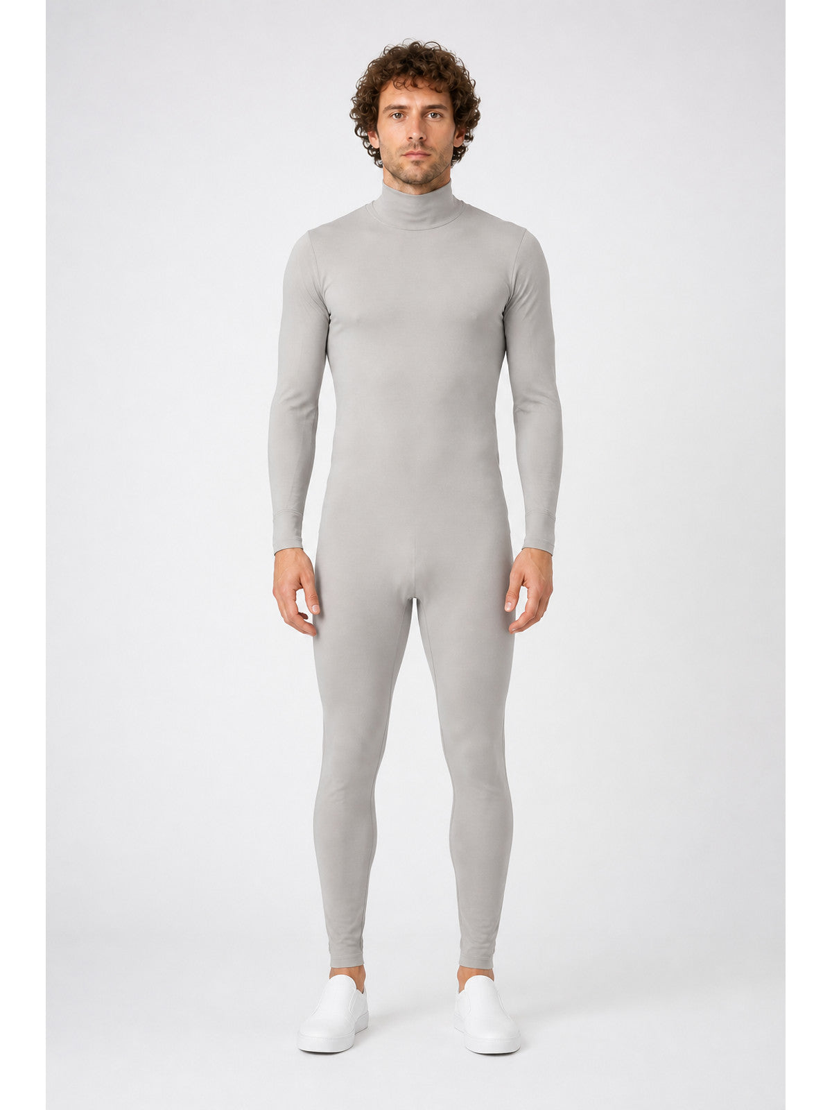 Fitted jumpsuit with a high collar, gray main product view