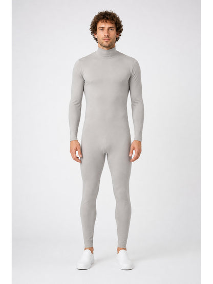 Fitted jumpsuit with a high collar, gray main product view