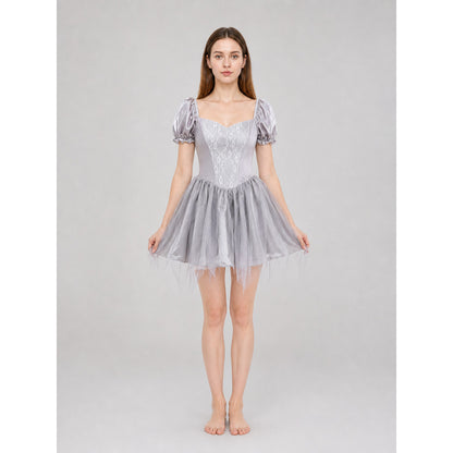 Ghost Bride Costume: Short Dress and Veil front view