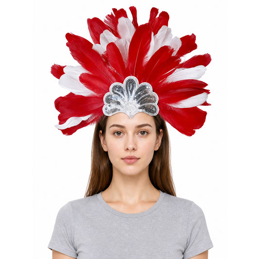 Carnival Headpiece with Red and White Feathers