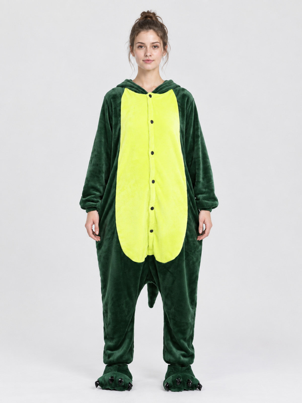 Dark Green Pajama Jumpsuit with Cartoon Dinosaur