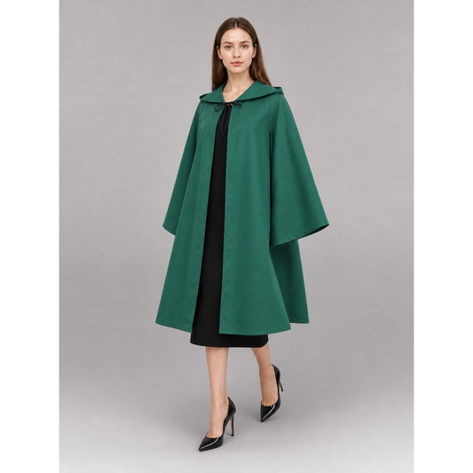 Long Green Carnival Cloak with Hood front view