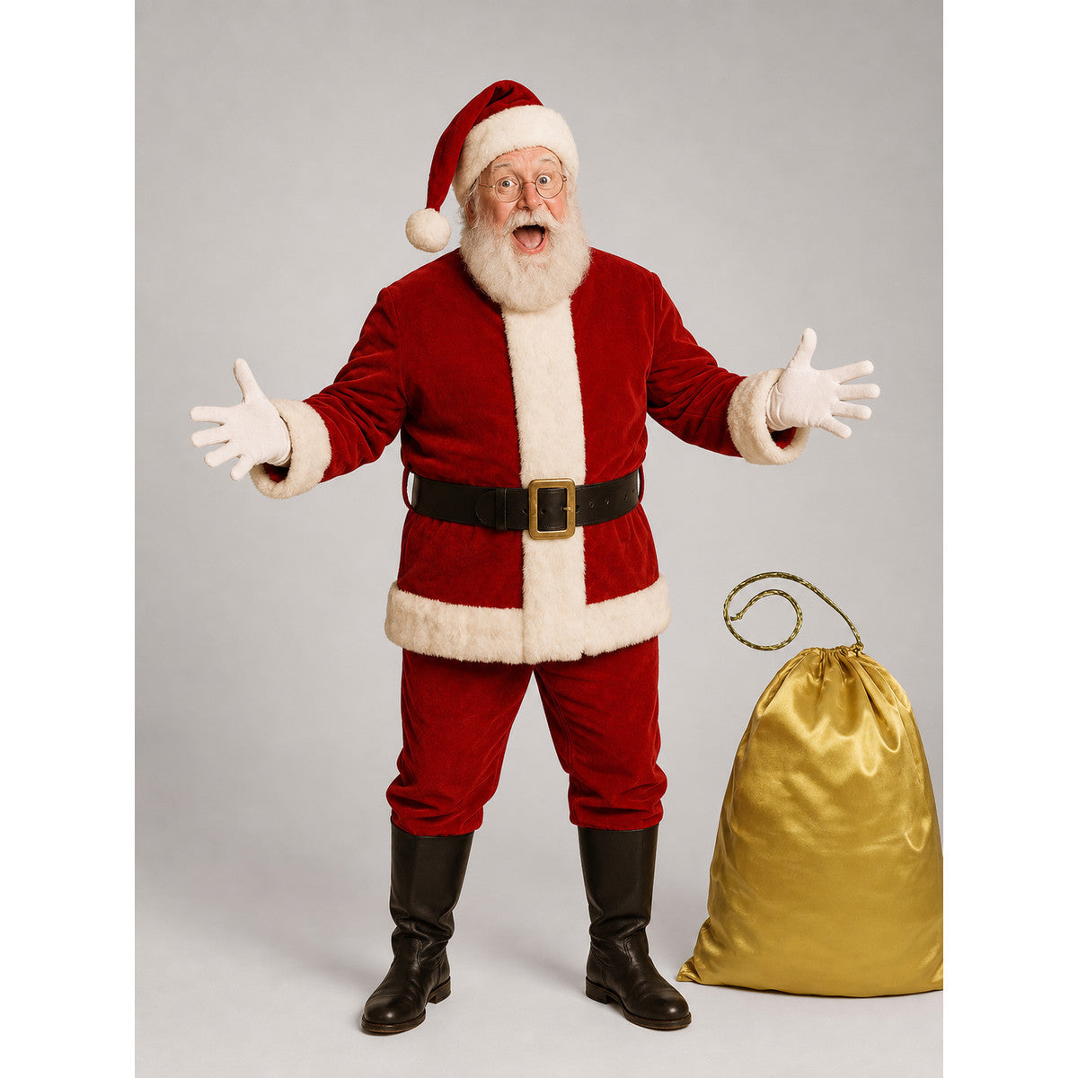 Gold Drawstring Gift Bag for Christmas on-model view