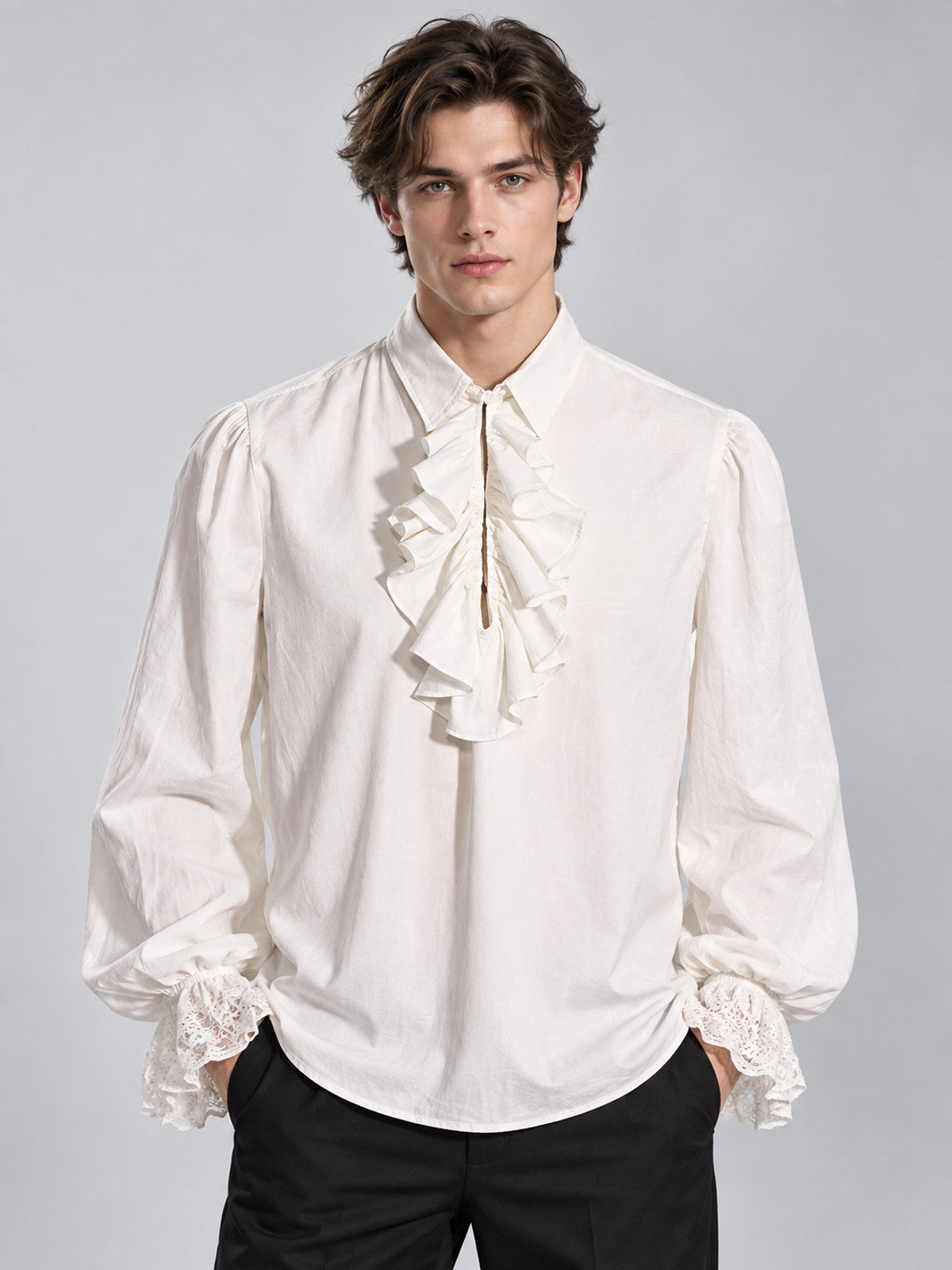 White shirt with a jabot and lace cuffs