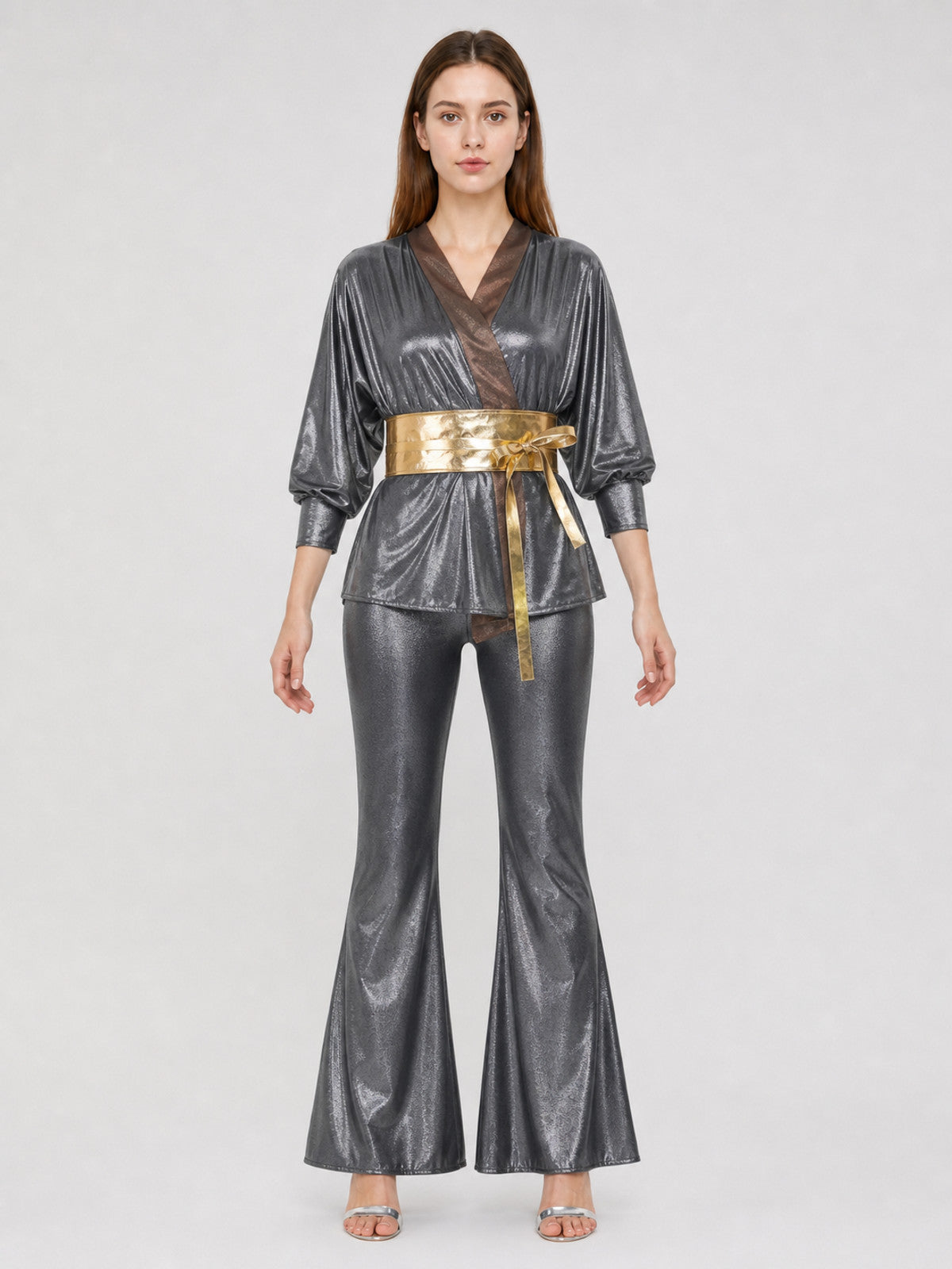 70s Retro Disco Costume: Top, Pants, and Belt front view