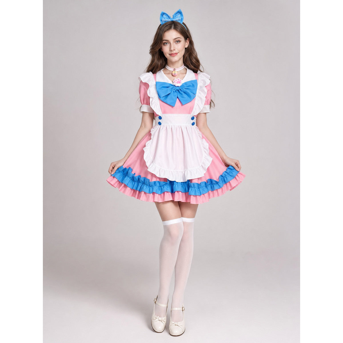 Maid Costume Dress with Apron and Bow on-model view