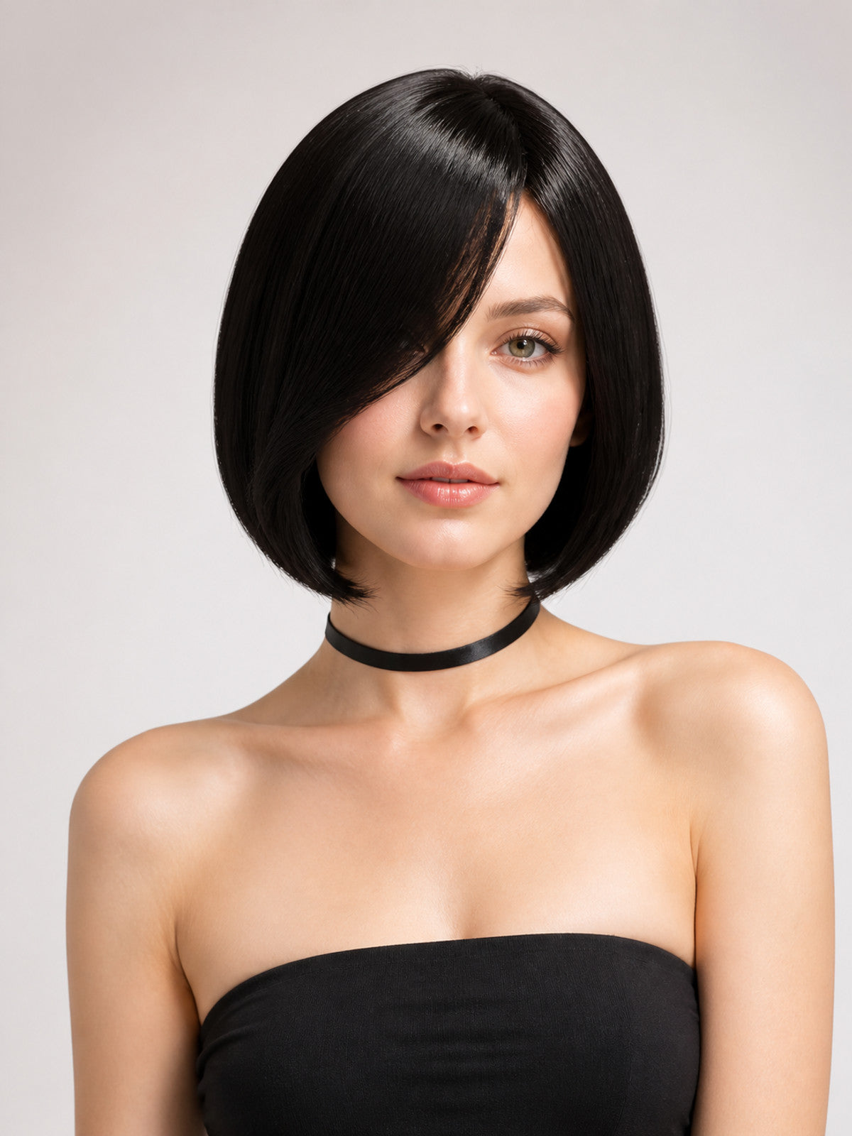 Short Black Carnival Wig with Side-Swept Bangs main product view