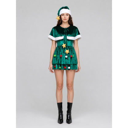 Green Christmas Tree Carnival Costume for Parties on-model view