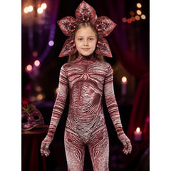 Creepy Carnivorous Plant Costume Set with Flower Headpiece, Striped Bodysuit