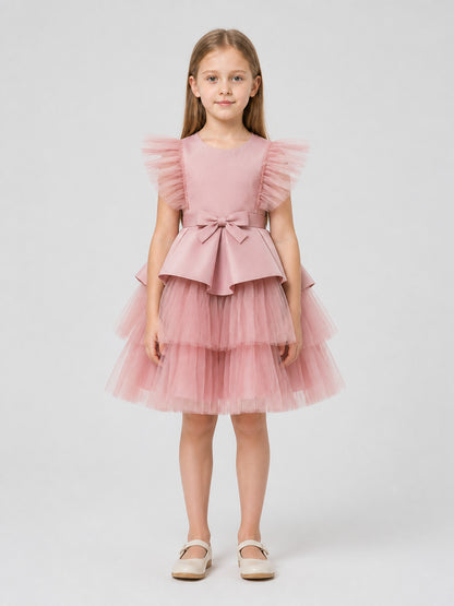 Princess Dress for Girls, Full Tulle Skirt and Bow on-model view