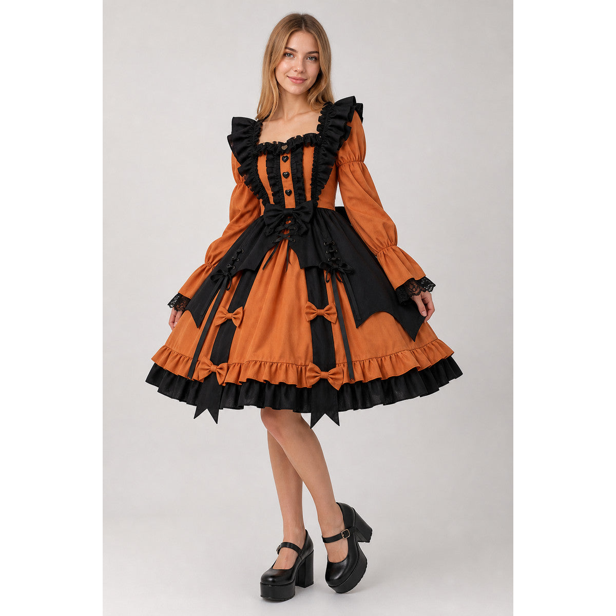 Orange Pumpkin Lolita Dress for Halloween on-model view