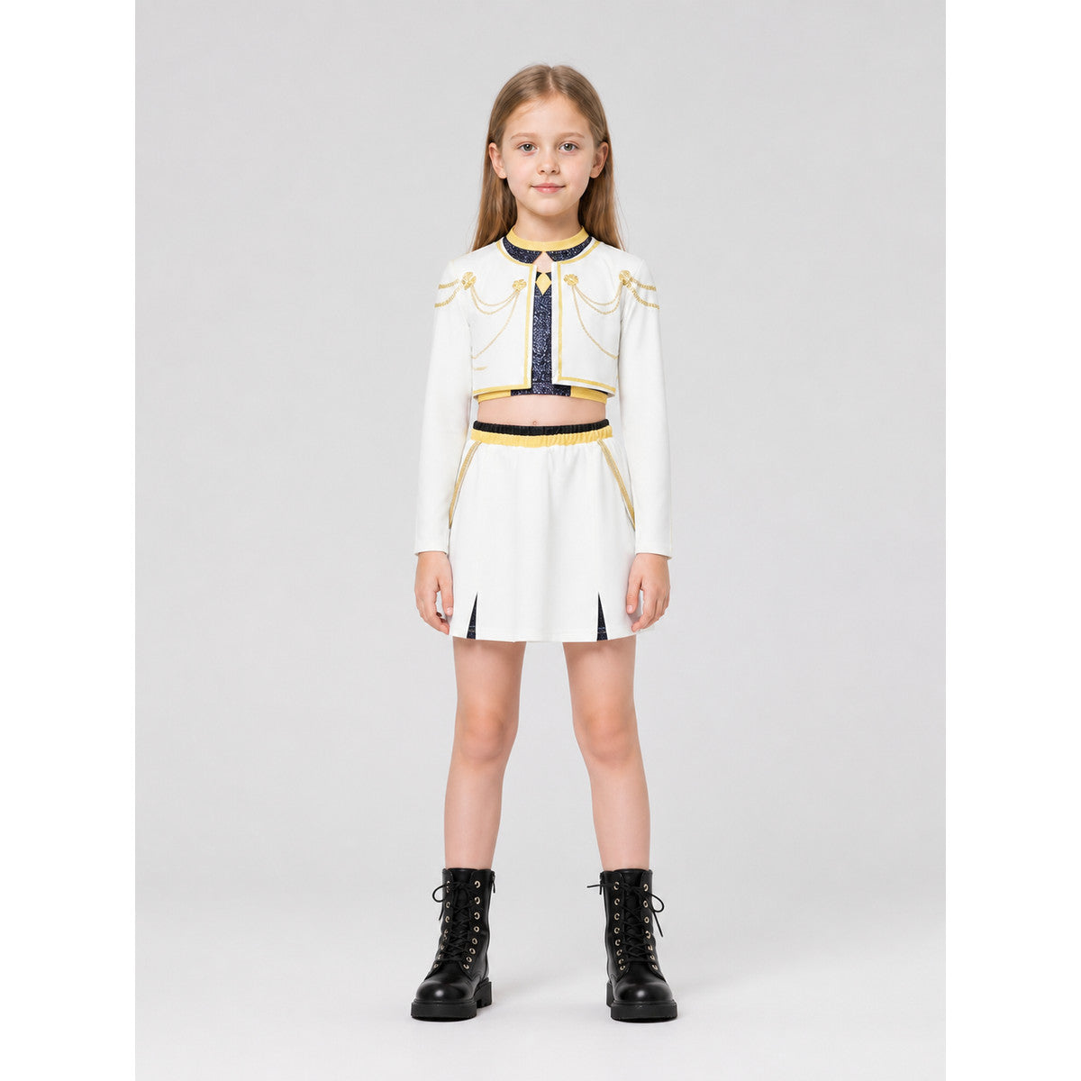 Kids' Demon Huntress Costume with Top and Skirt on-model view