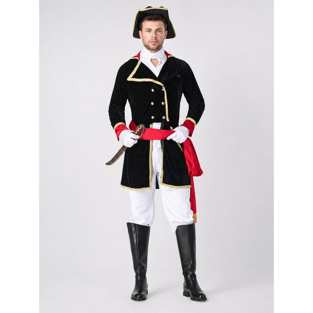Pirate Captain Costume with Hat on-model view