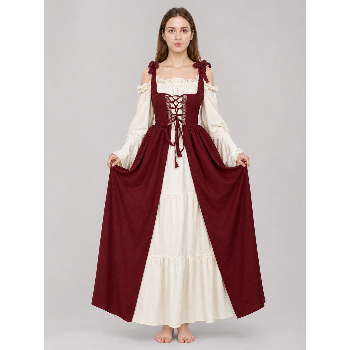 Renaissance-Style Costume Dress with Lacing on-model view