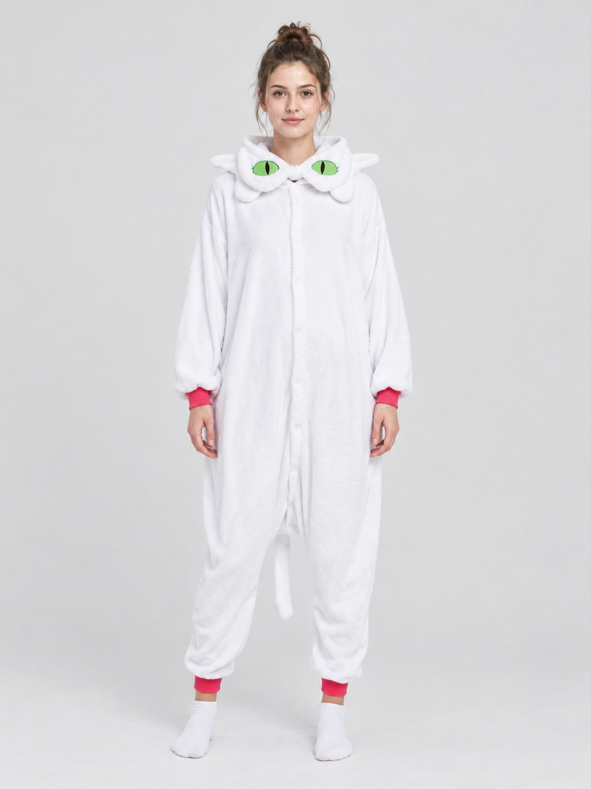White Insulated One-Piece Pajama with Hood and Ears