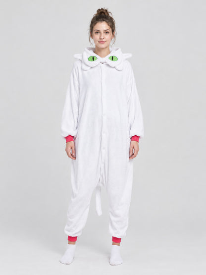 White Insulated One-Piece Pajama with Hood and Ears