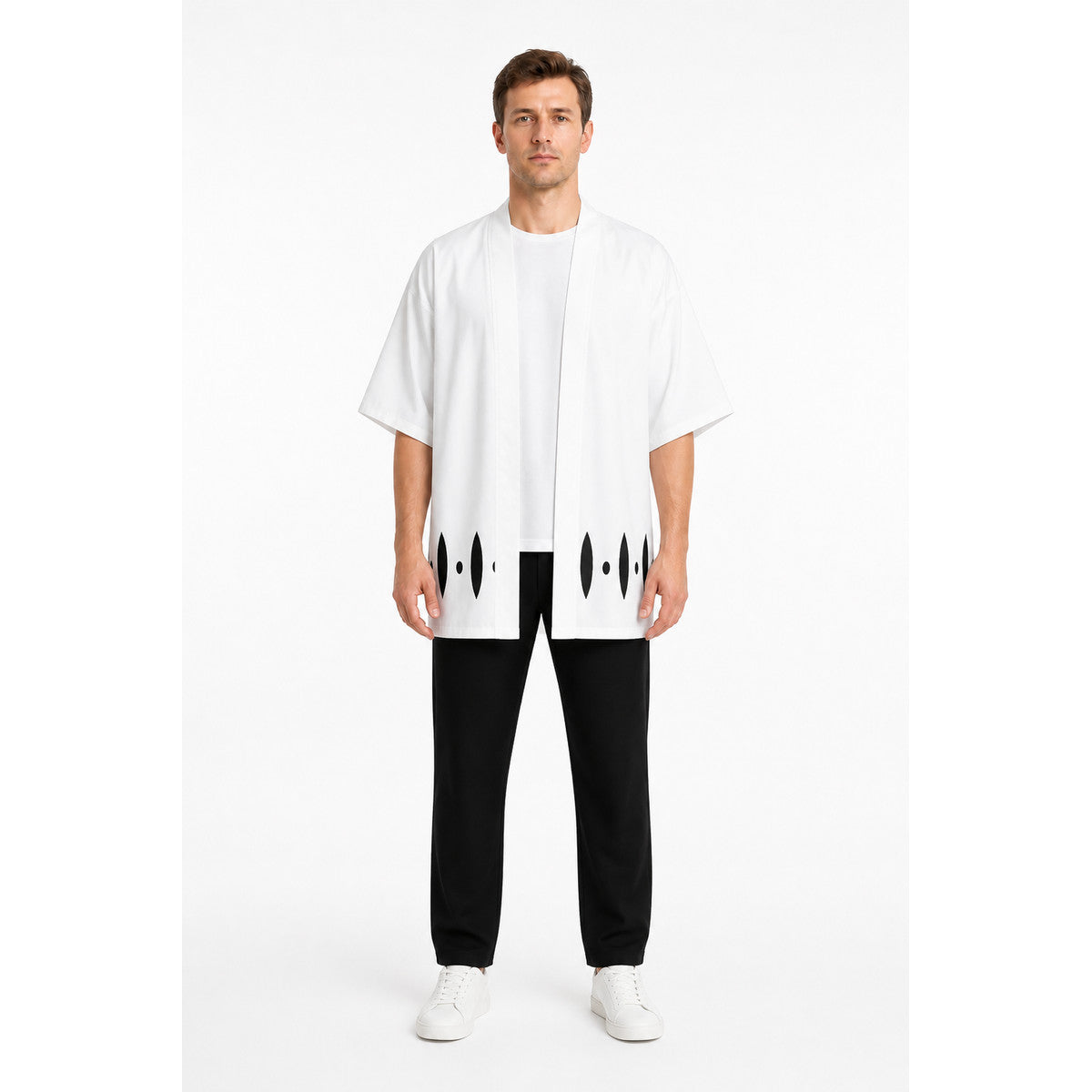 White Anime Cosplay Robe with Black Pattern main product view