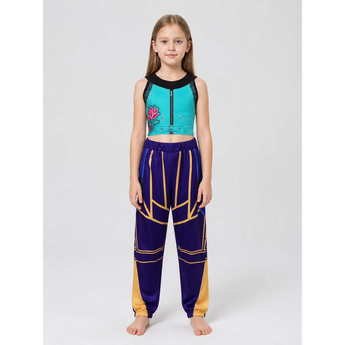 Zoe Cosplay Costume: Zip-Up Top and Pants on-model view