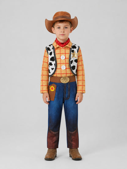 Woody Children's One-Piece Costume with Hat and Scarf on-model view