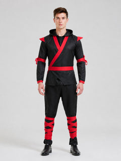 Hooded Ninja Costume, Black and Red, M–XL