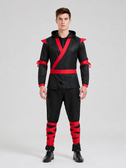 Hooded Ninja Costume, Black and Red, M–XL on-model view