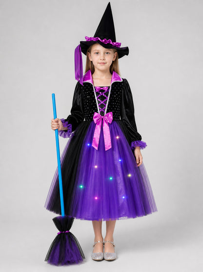Light-Up Witch Costume: Dress, Hat, and Broom on-model view