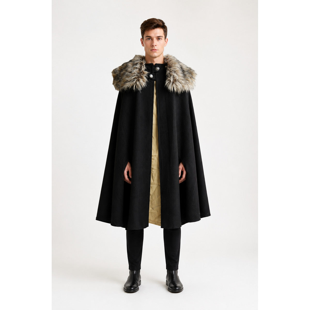 Long Cloak with Fur Collar and Buttons main product view